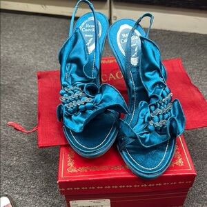 Rene Caovilla Blue Satin Women's Shoes